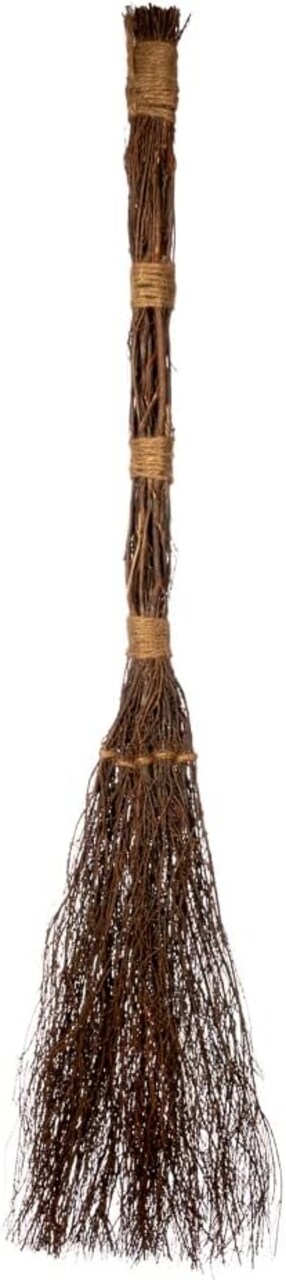 Cinnamon Twig Broom 36in (1 Pack) - Rustic Fall Broom Decor – for Halloween Porch or Entryway - Real Stick Witch Broom Decorations Wrapped in Jute Rope - Autumn Thanksgiving Display